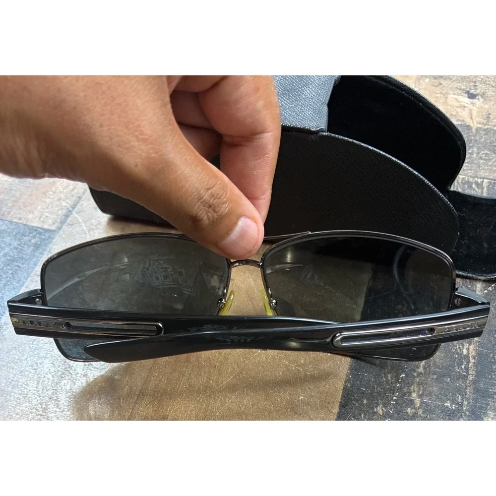 Prada Sunglasses SPR 54I Mens 64-12 Gunmetal Black Polarized Aviator Good